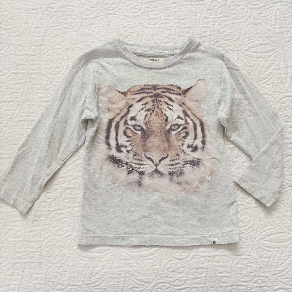 Pop Up Shop Kids' Organic Cotton Tiger Print Shirt Sz 3-4
